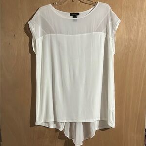 White House Black Market Cream Asymmetrical Cap Sleeve Blouse